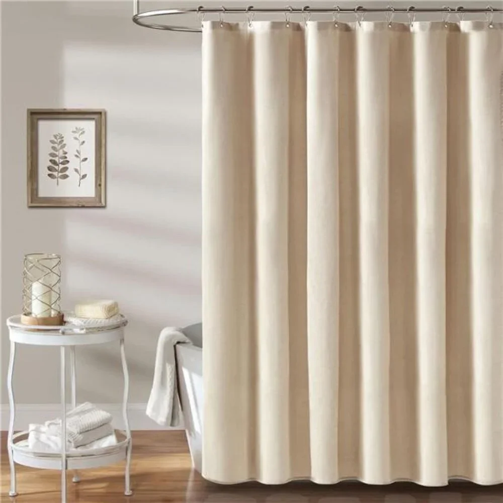 Fabric Shower Curtain, Linen Textured Heavy Duty Polyester Cloth Shower Curtain